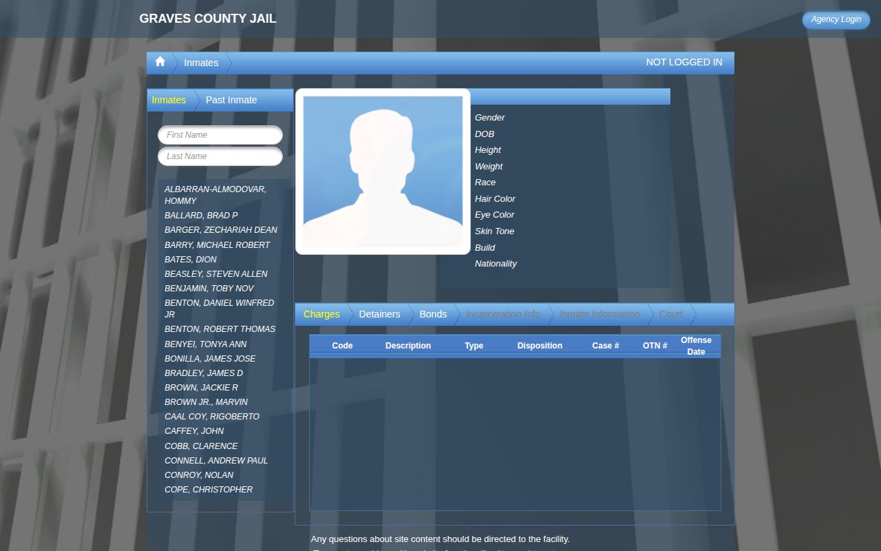 Graves County released inmate Past Inmate and Books 24hr interface